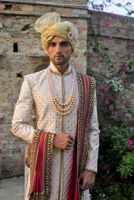 Sherwani with floral thread and bead work